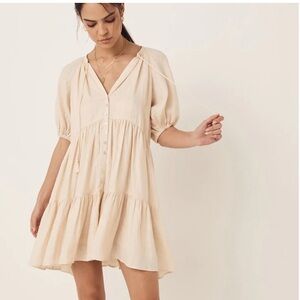 Spell Sunday Linen Mini Dress in Almond size Small New